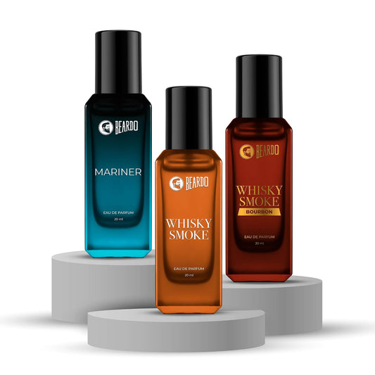 Beardo AquaSmoke Trio Collection- Mariner,Whisky Smoke & Whiskey Smoke Bourbon Perfume for Men (20ml x 3) | Long Lasting Fragrance | Long Lasting Perfume for Men | Gift for Men | Gift for Friend