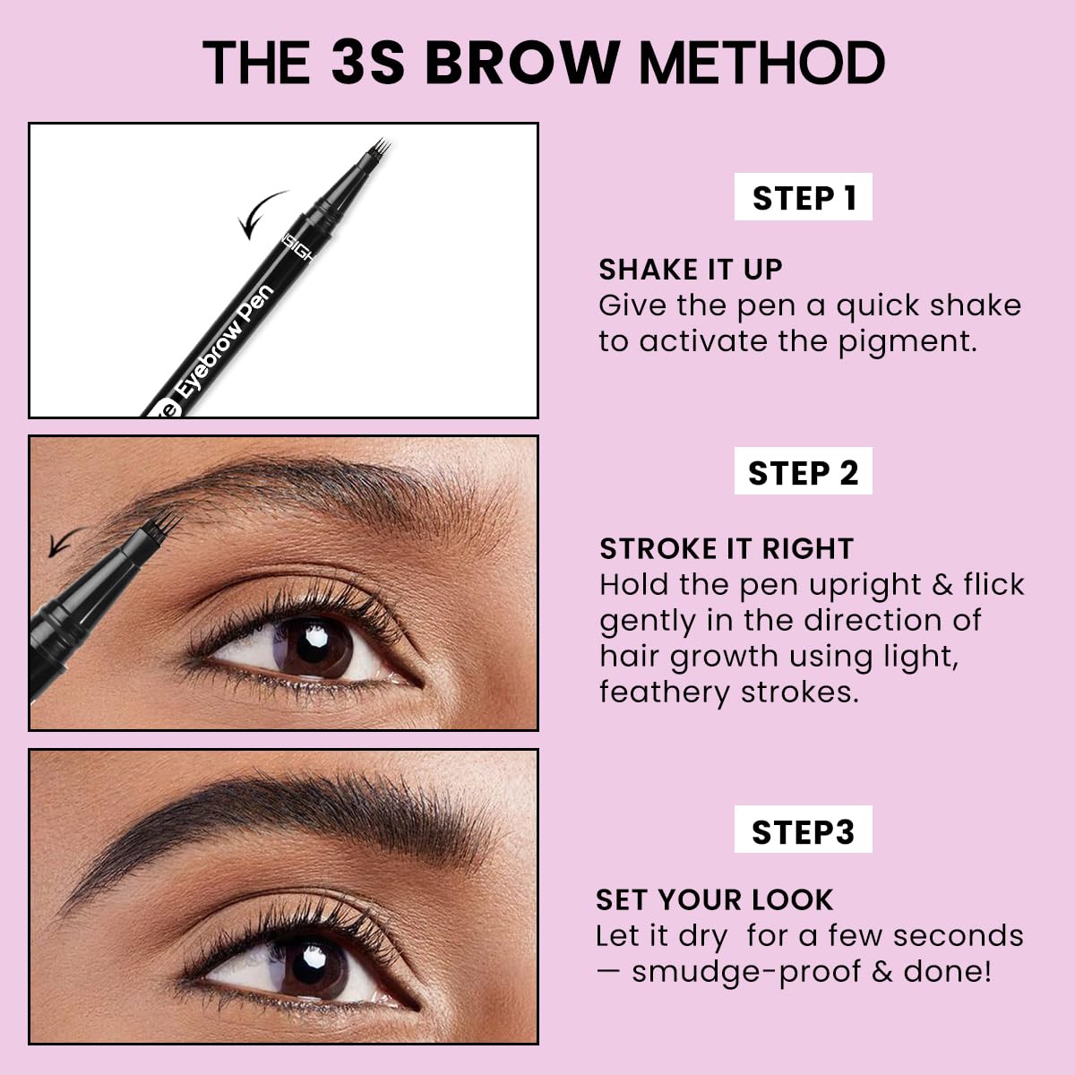 INSIGHT 4 Stroke Eyebrow Pen - Brown (1g) | Lightweight & Quick Drying Formula | Long Wearing, Smudge Proof & Waterproof | Compact & Convenient for Natural Brow Definition