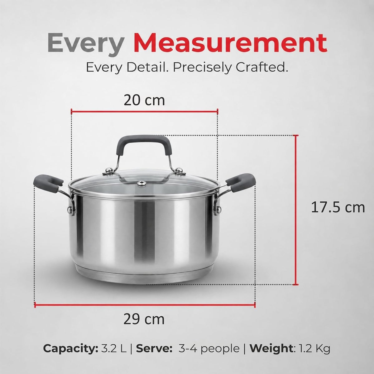 Vinod Tivoli Stainless Steel Saucepot with Glass Lid - 20 cm