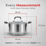 Vinod Tivoli Stainless Steel Saucepot with Glass Lid - 20 cm