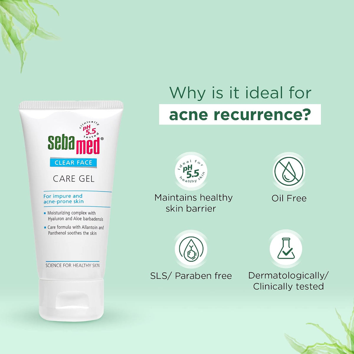 Sebamed Clear Face Care Gel | pH 5.5 |Non-sticky Moisturizer with Hyaluronic acid, Aloe Vera | Dermatologically & clinically tested | 50ml, Pack of 4