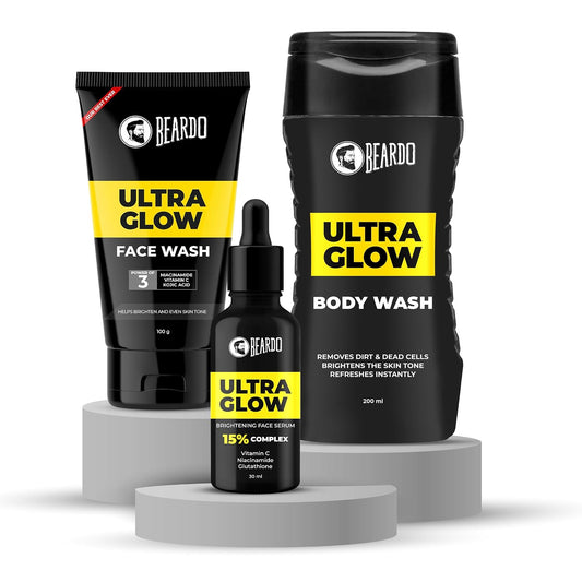 Beardo Alpha Glow Up Kit for Men – Bodywash, Face Serum & Facewash | Brightening, Nourishing & Hydrating Skincare Combo | Deep Cleanse & Glow | Suitable for All Skin Types – Pack of 3