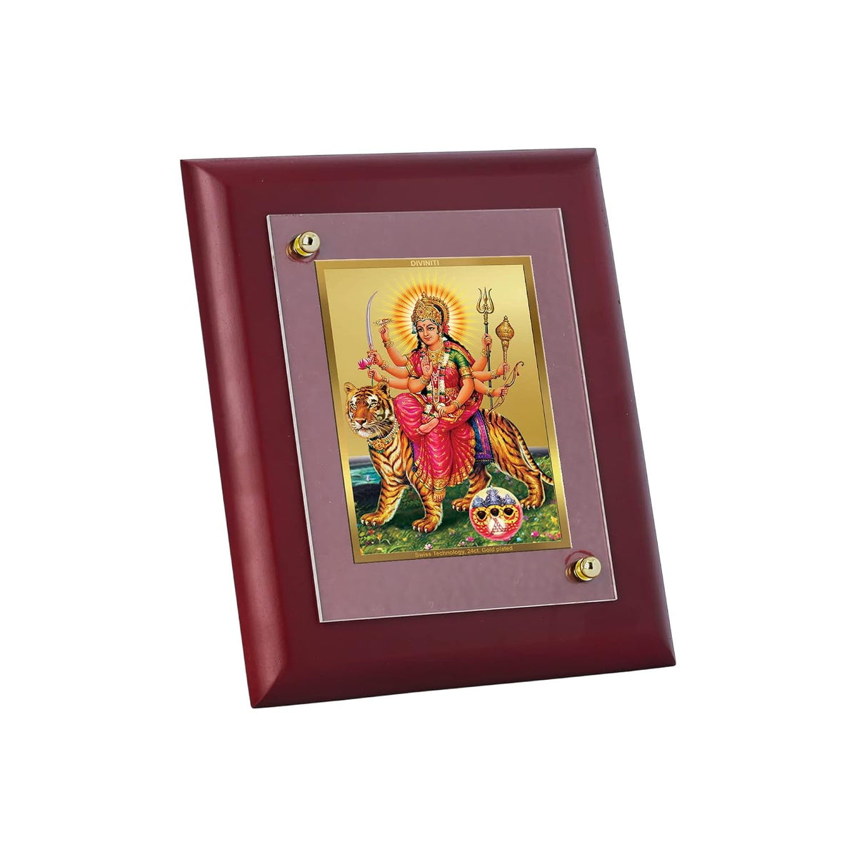 DIVINITI 24K Gold Plated Maa Durga Photo Frame | Premium Religious Gift & Spiritual Home Decor | MDF Gold Foil Frame for Pooja Room, Mandir, Wall & Gifting | 16 x 13.5 CM