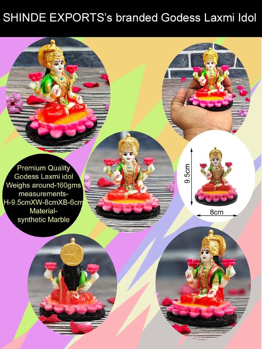 SHINDE EXPORTS Goddess laxmi Devi Marble murti Lakshmi Statue Idol for Home Pooja (9.5cm red)