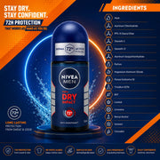 Nivea Men Dry Impact 72H Anti-Perspirant Roll-On 50ml | Powerful Sweat Control & Odor Defense | Fresh Masculine Fragrance Daily Deodorant for Men