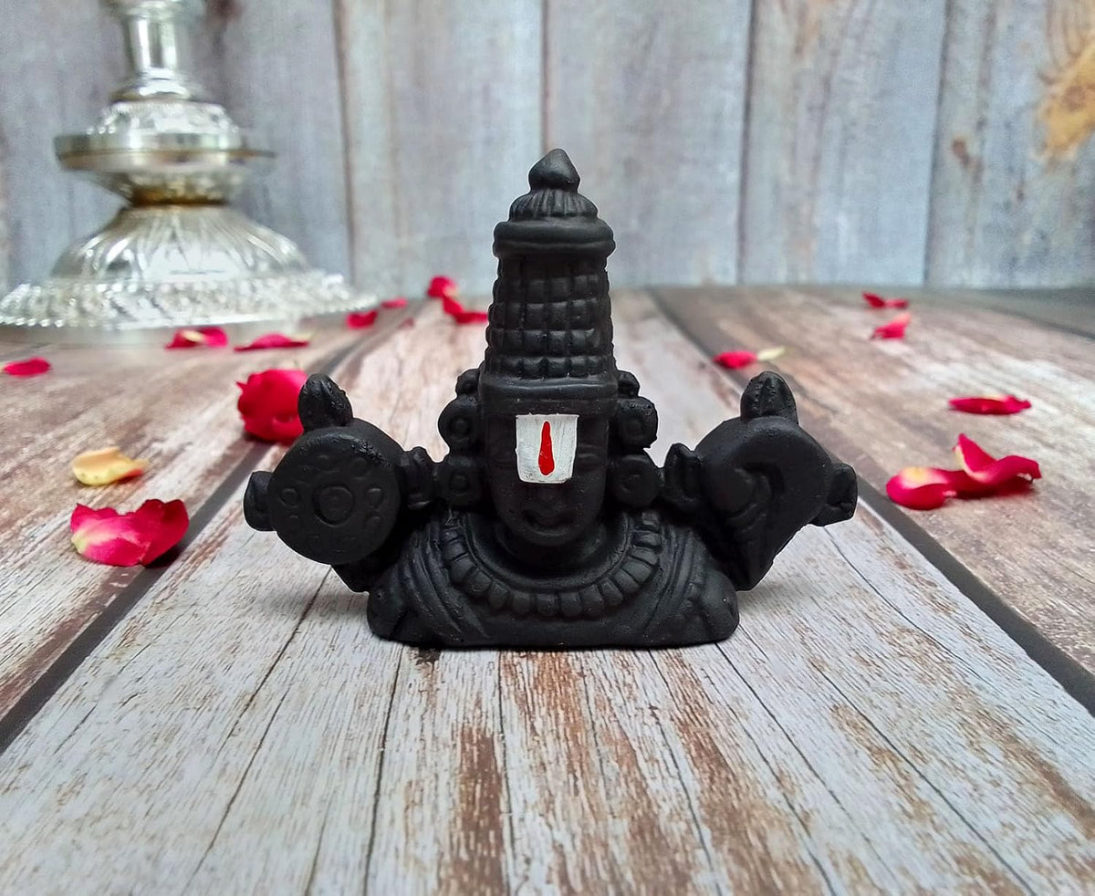 SHINDE EXPORTS Clay Govinda Idol For Car Dashboard/Balaji Murti For Car/Tirupati Balaji Murti/Balaji Statue For Pooja Room (Black 6 Cm, Fantasy)