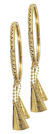 NMII Non-Precious Metal Base Metal with Curved Shaped and Latkan Linked Glossy Finished Kaleere type Kada Set For Women and Girls