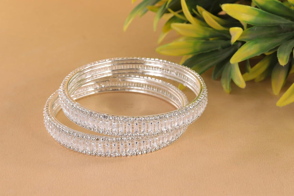 NMII Stylish Alloy Metal Kada Set With Glittering American Diamond Stones For Women & Girls | Women Bangles Design | Ladies' Metal Kada | Jewelry, Bridal Look & Festivals - Pack Of 2 Kada