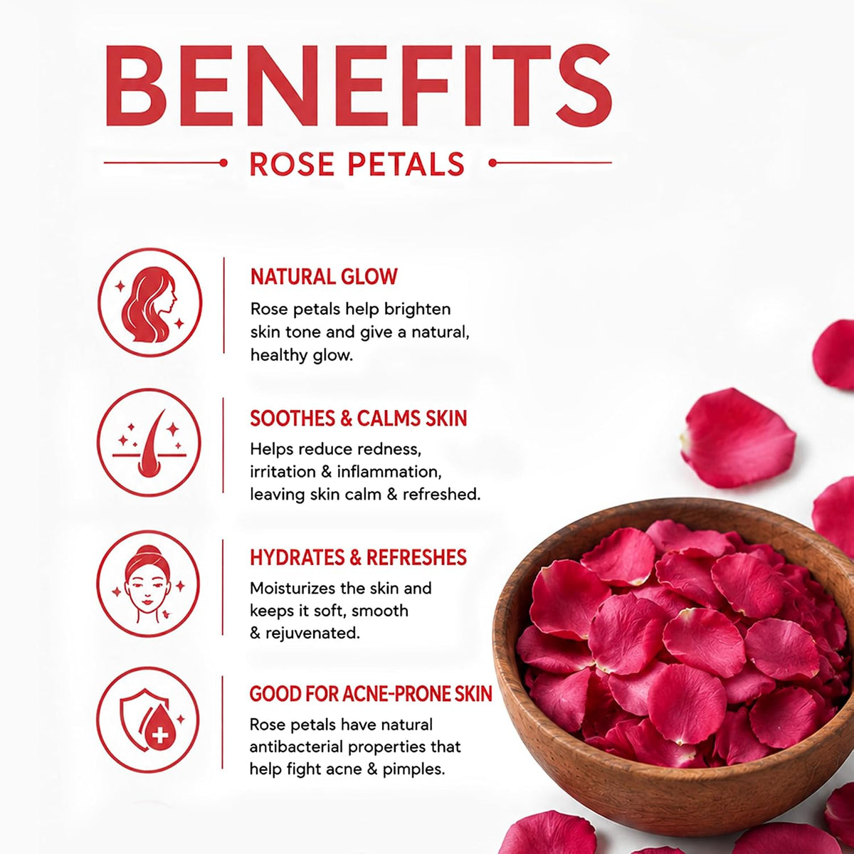 Brijbooti Rose petals dried 100 Gram | Rose petals dried edible | Gulab Patti for Face, Body, Bath, Hair, Cooking, Eating & Herbal Tea | Rose Flower