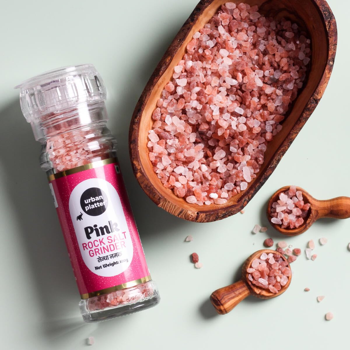 Urban Platter Pink Himalayan Rock Salt Grinder, 100g (Sendha Namak | Easy to Grind | Free from Micro-Plastics | Pure & Natural | Rich in Natural Minerals)