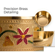 DSH Brass Serving Bowl Designer Dry Fruit & Snacks Katori Floral (3.5X4 cm) Metal Bowls for Kitchen & Dining Embossed Design Brass Bowl Katori Serving Dishes (2)