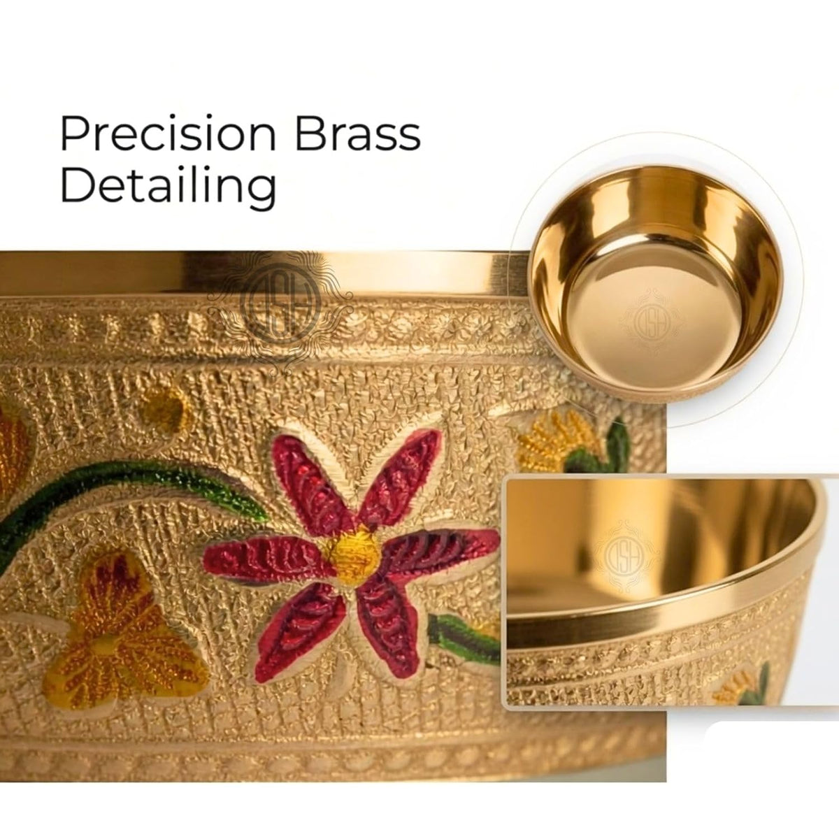 DSH Brass Serving Bowl Designer Dry Fruit & Snacks Katori Floral (3.5X4 cm) Metal Bowls for Kitchen & Dining Embossed Design Brass Bowl Katori Serving Dishes (2)