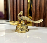 DSH Brass Diya Peacock Design Diya Deepak Arti Akhand Jyothi Oil Lamp for Home Temple Puja Articles.(DYA-MOR-ARTI)
