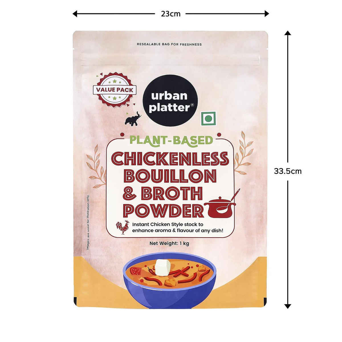 Urban Platter Vegan Chicken-less Bouillon & Broth Powder, 1kg (Plant-Based | Instant Soup Base | MSG-free | Umami-Rich)
