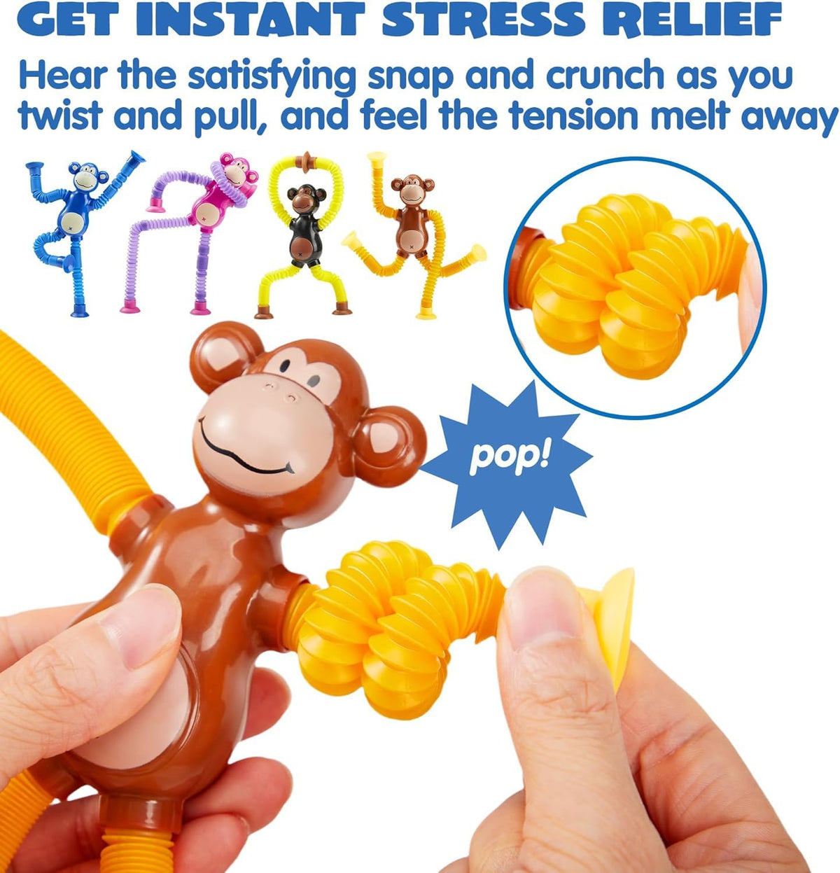 Toy Imagine Telescopic Monkey Suction for Toddlers 2 Pcs – Stretchy Travel Play for 1–3 Year Old Boys & Girls | Flexible Arms | Suction Cups | Sensory Activity | Travel Essential
