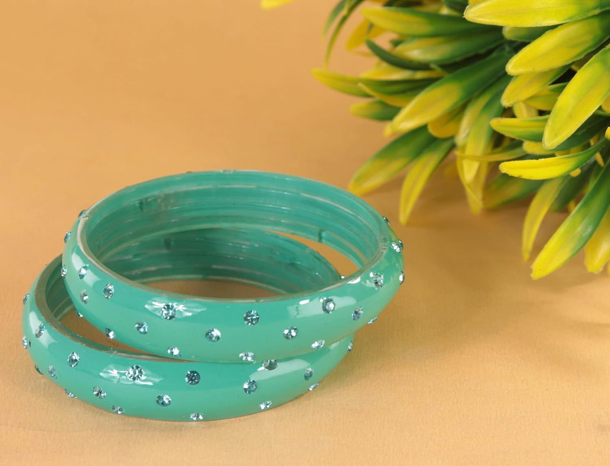 NMII Designer Glass Kada Set For Women & Girls Studded With Zircon Gemstone | Girls Bangle Bracelet | Traditional Chudi | Stylish Glass Kada For Party, Wedding - Set Of 2
