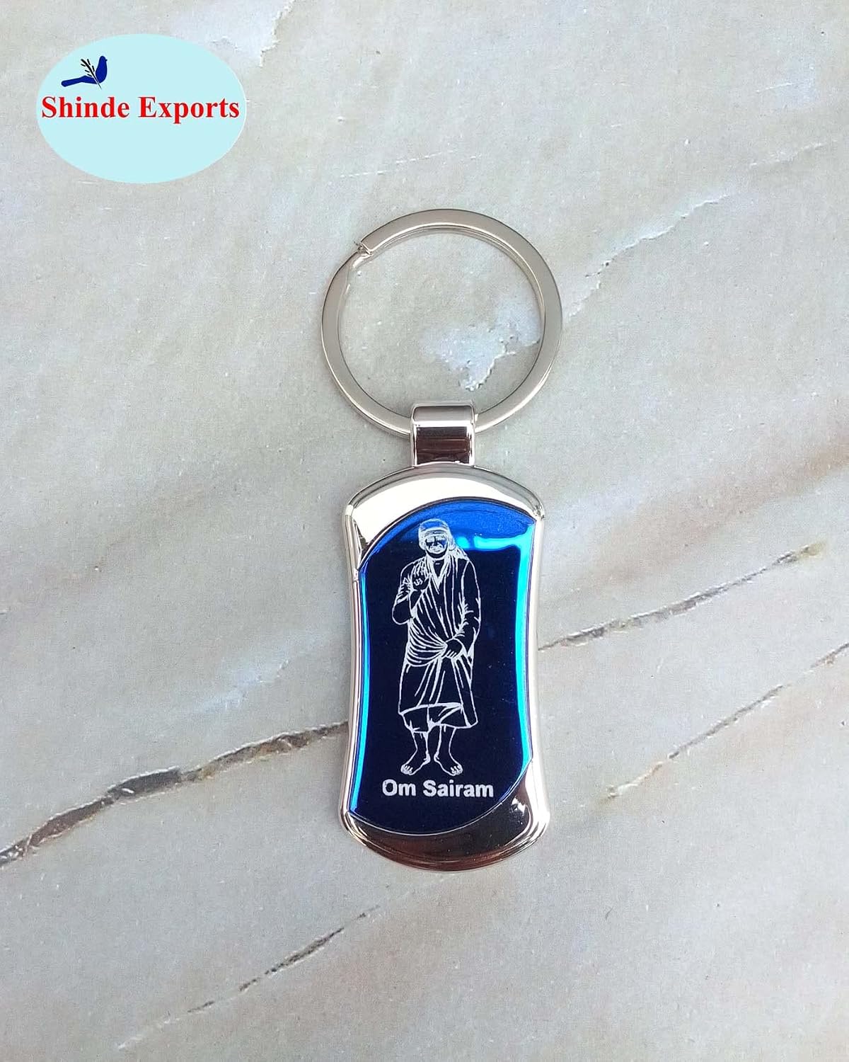SHINDE EXPORTS Shirdi Saibaba Stainless Steel Metal Keychains for car, Home and Bike (blue standing)