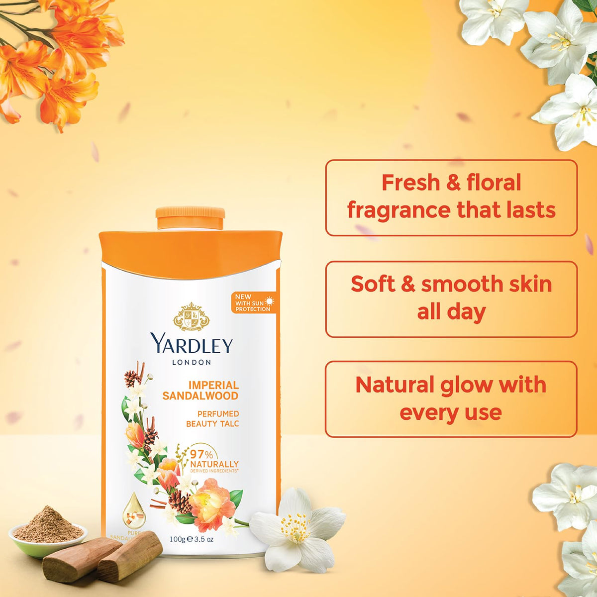 Yardley London Imperial Sandalwood Perfumed Beauty Talc, For Fragrant Glow |100g