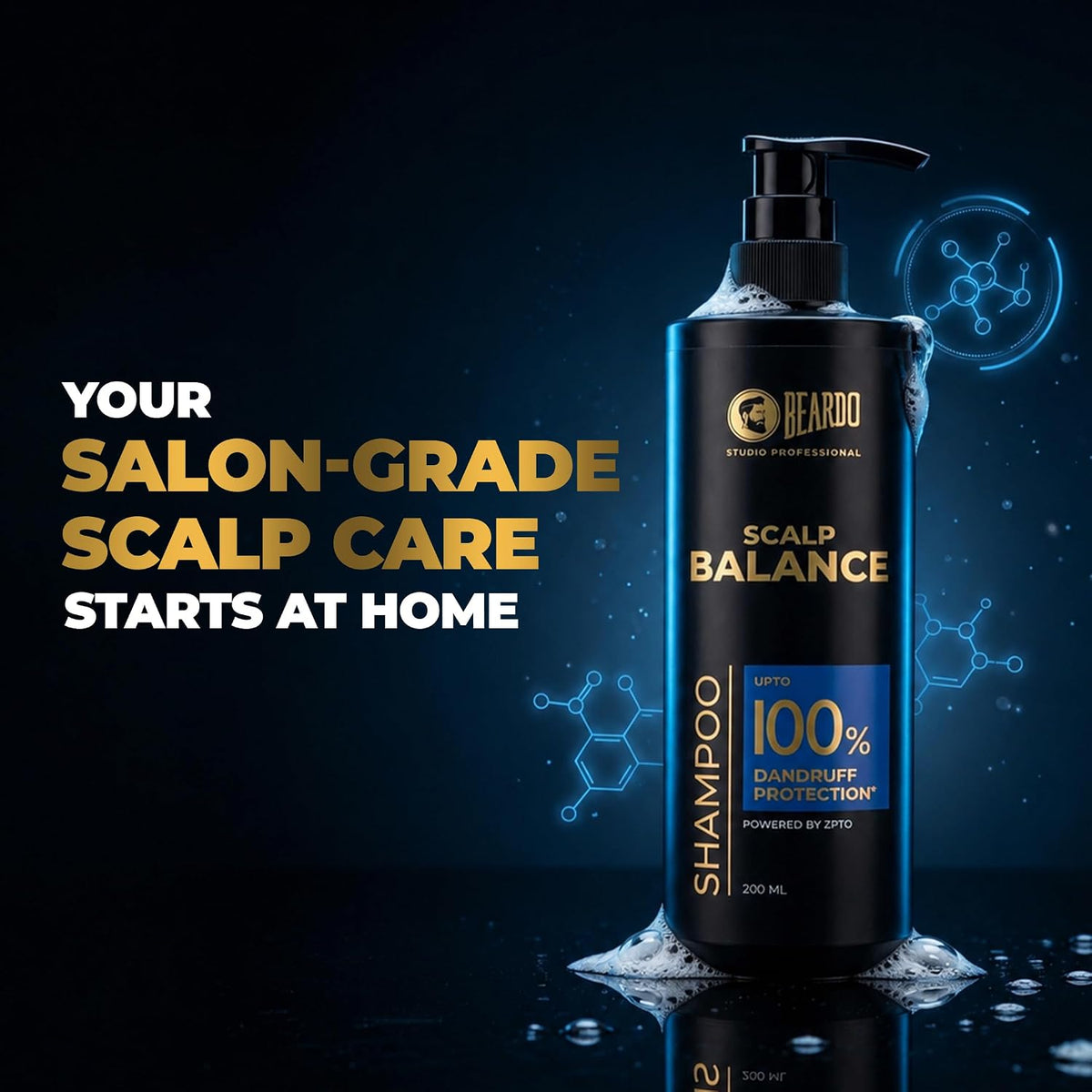 Beardo Studio Professional Scalp Balance Shampoo for Men | Salon-Grade Scalp Care at Home | Deep Cleansing Shampoo with Climbazole & Menthol | Helps Control Dandruff, Excess Oil & Itchy Scalp | 200ml