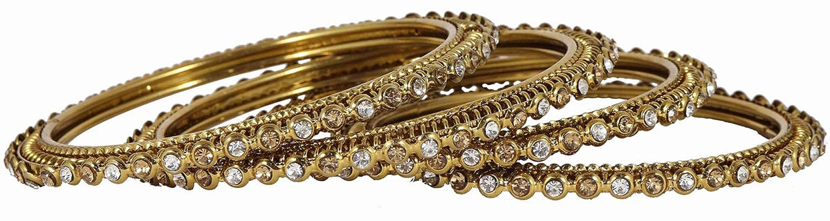 NMII Non Precious Metal with Round Shape and Zircon Gemstone Studded Glossy Finished Kada Set For Women and Girls