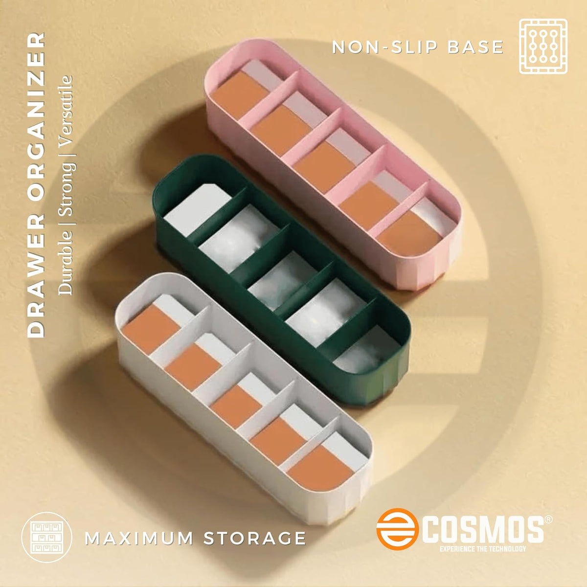 E-COSMOS Drawer Organizers for Undergarments, Socks, Bras, Ties, Scarves, Wardrobe Storage Box Kitchen Tools (Pack Of 4)
