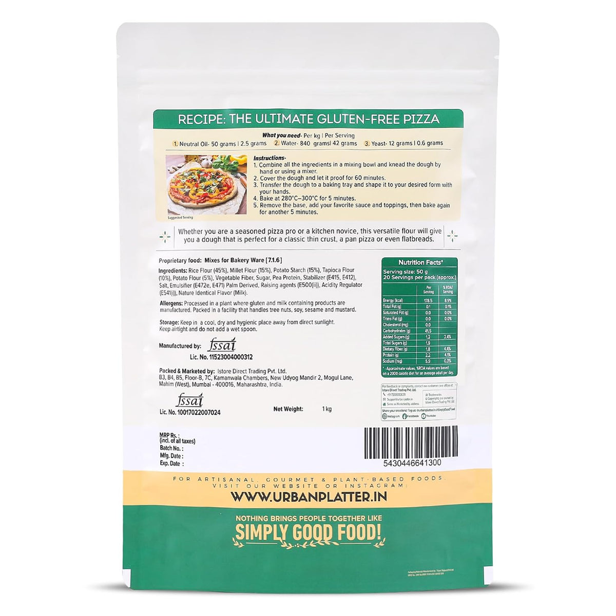 Urban Platter Gluten-Free Pizza Flour, 1kg [Professional Grade | Made with Rice, Millets & Tapioca | Soft, Stretchy Dough for Crispy & Chewy Crust]