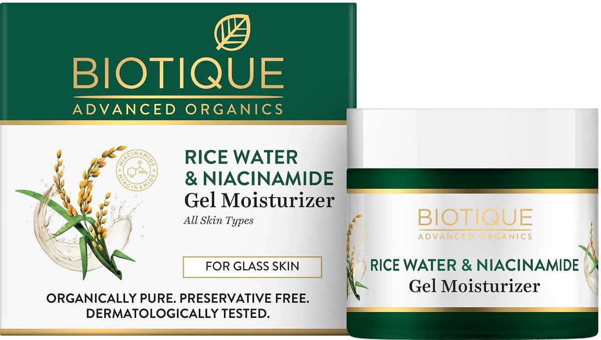Biotique Rice Water & Niacinamide Gel Moisturizer for All Day Hydration & Natural Glow-Lightens Dark Spots & Acne Scars|For Men & Women - 50ml