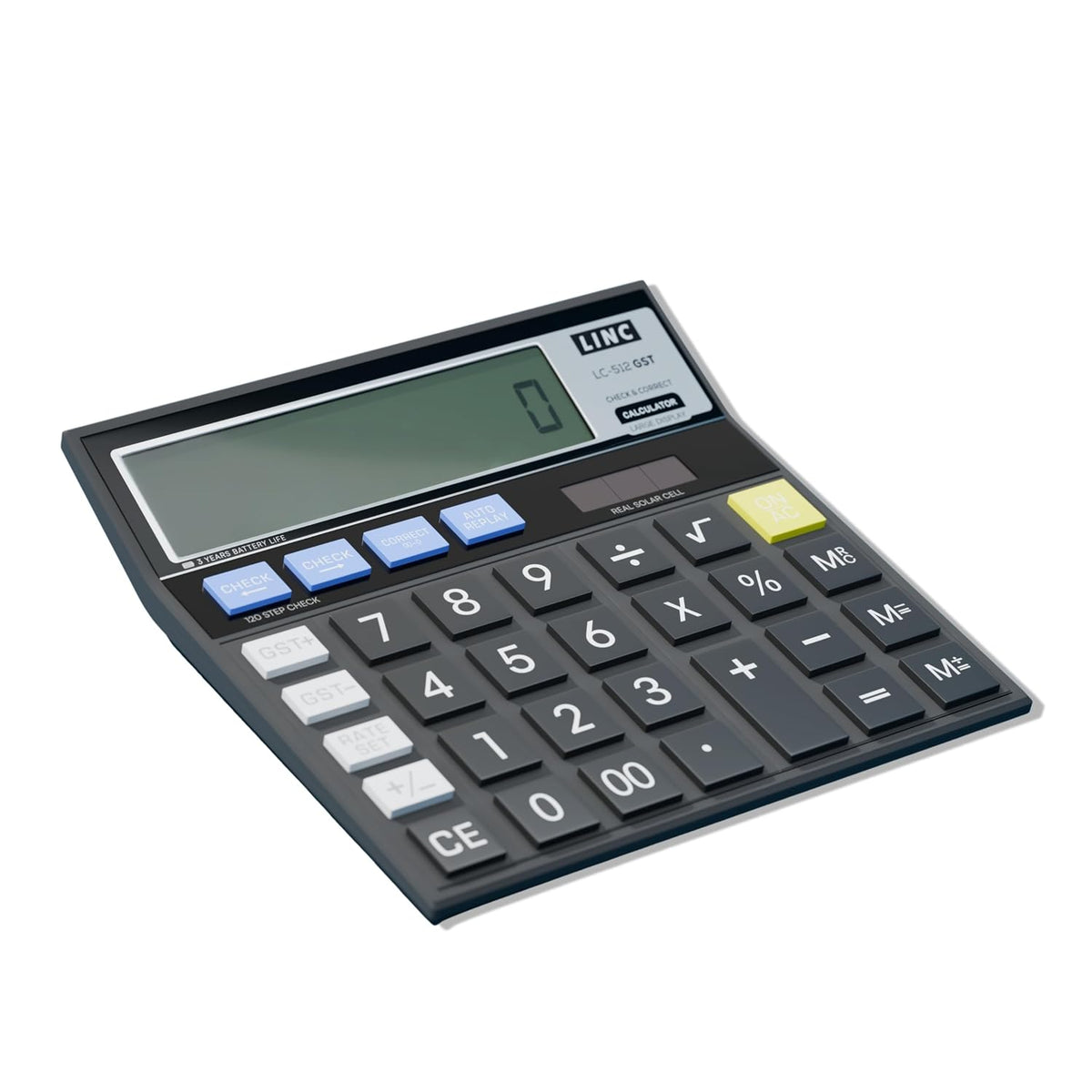 Linc LC-512 Desktop 12 Digits Series GST & Tax Calculator, 120 Steps Check, Black,Pack of 1