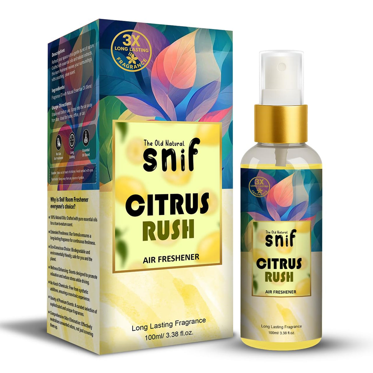 The Old Natural Snif Citrus Rush & Lavender Love Air Freshener Spray – 200ml | Uplifting Floral Aroma, Natural Air Freshener for Home, Office & Car Pack of 2 - Combo