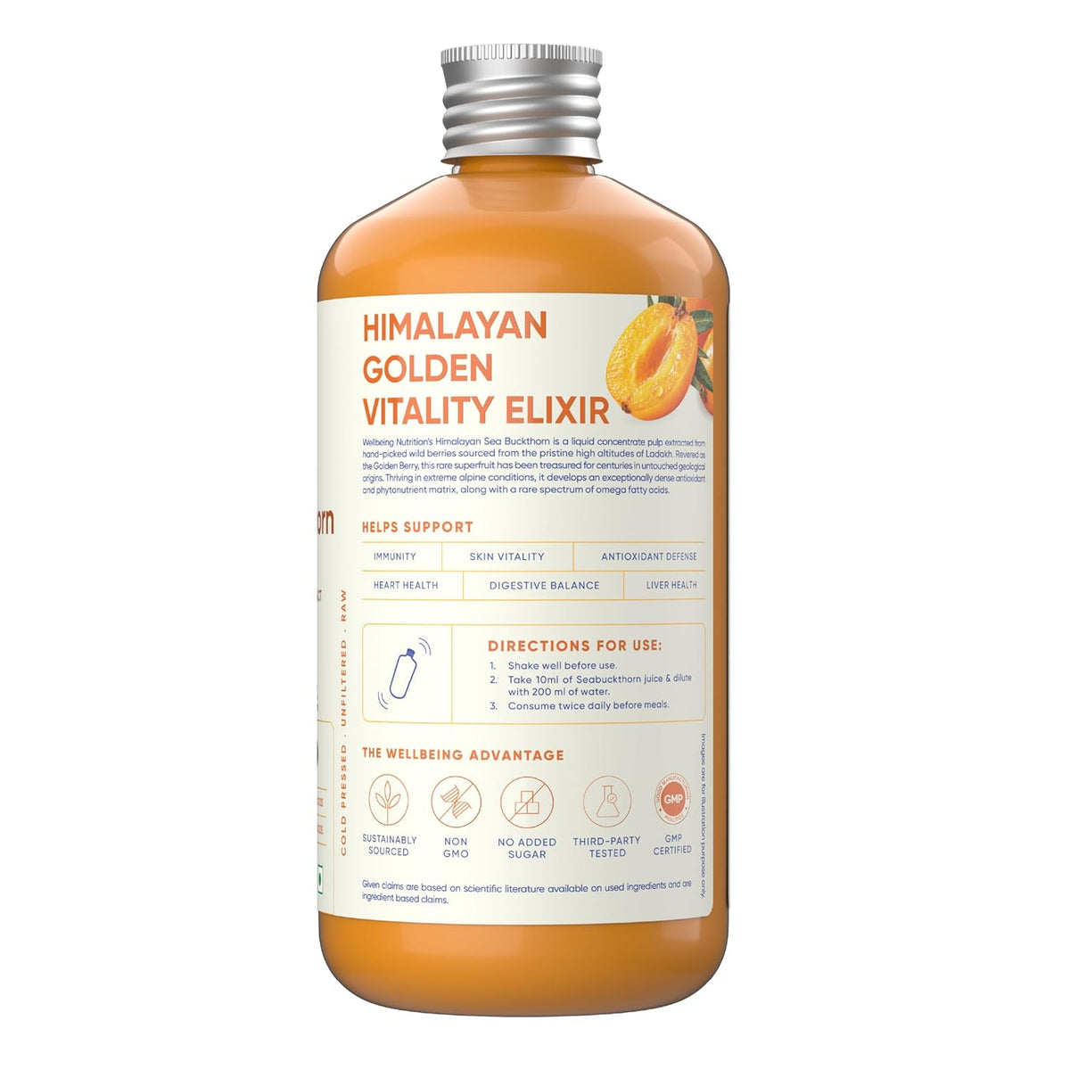 Wellbeing Nutrition Himalayan Sea Buckthorn Pulp With Curcumin Extract |Cold-Pressed, Liquid Concentrate Juice| Natural Vitamin C, Omega 3, 6, 7, 9 & Antioxidants |Supports Immunity, Skin Glow & Gut Health| 500ml