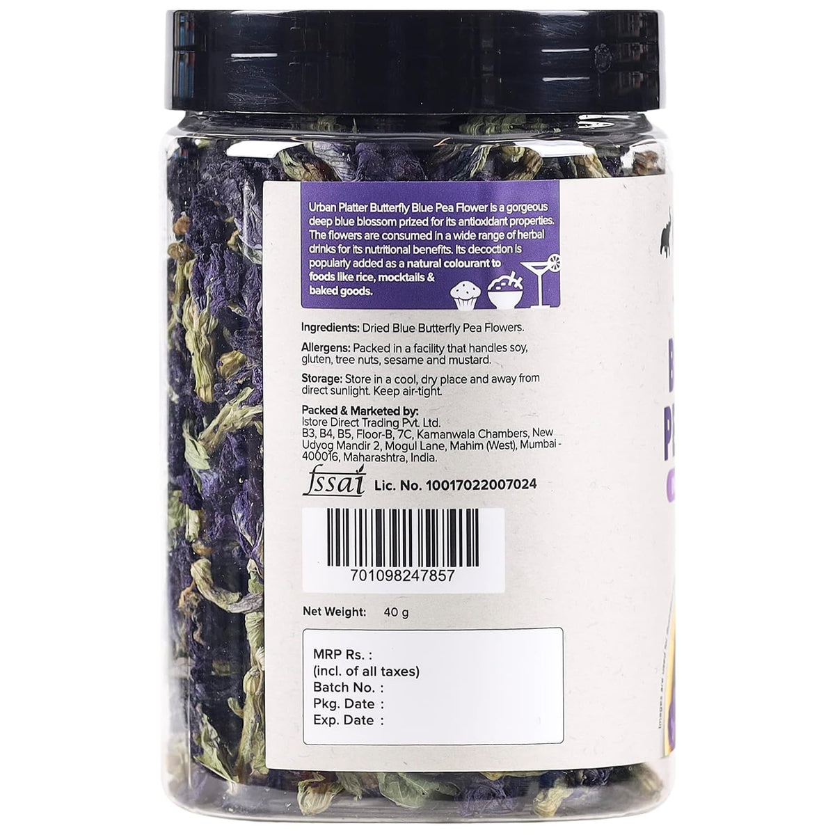 Urban Platter Butterfly Pea Flower Tea, 40g (Rich in Antioxidants, Caffeine Free Herbal Tea, Aparajita/Shankhpushpi Flower Tea, Natural Blue Colour Tea for Drinks, Cocktails & Mocktails)