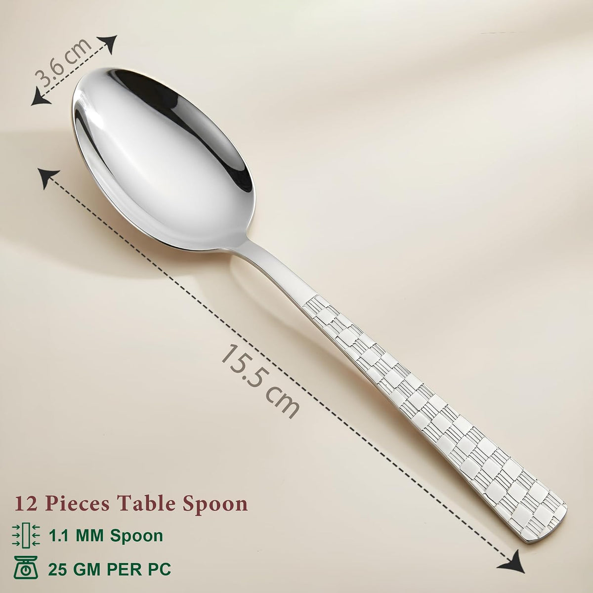 Parage 12 Pieces Stainless Steel Spoon Set for Home & Kitchen,15.5 cm Long, Tea, Coffee, Sugar & Spices, Small Spoons, Dining Tableware, Silver (Dilare)