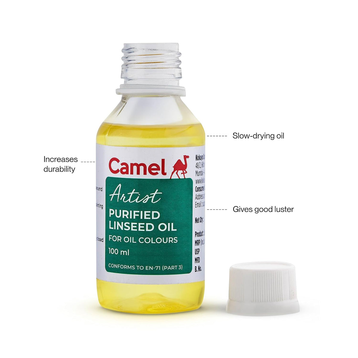 Camel Purified Linseed Oil | 300ml | Medium for Oil Colours | Enhances Flow, Gloss & Drying of Oil Paints
