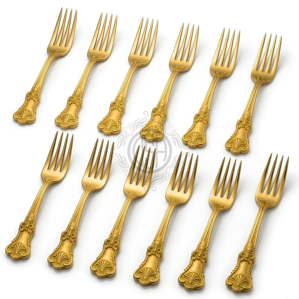 DSH Pure Brass Fork Floral Design Dinner Fork for Dining Table Home Kitchen Multipurpose Use.(BR-FORKking-12P)