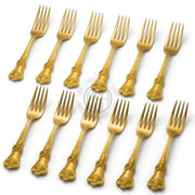 DSH Pure Brass Fork Floral Design Dinner Fork for Dining Table Home Kitchen Multipurpose Use.(BR-FORKking-12P)
