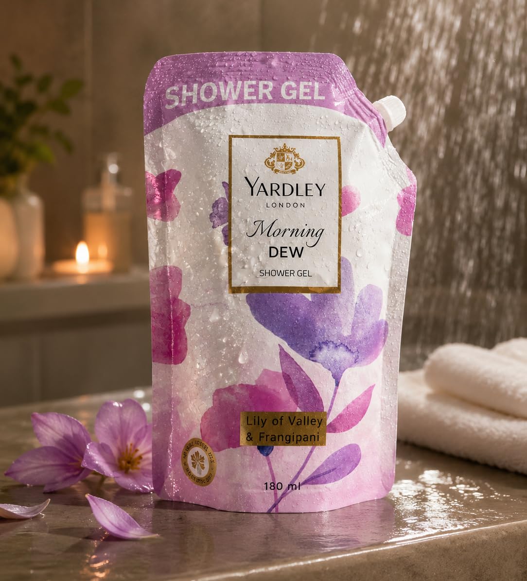 Yardley London Morning Dew Shower Gel for Women, Lily of the Valley & Frangipani, Refreshing Floral Body Wash, 180g