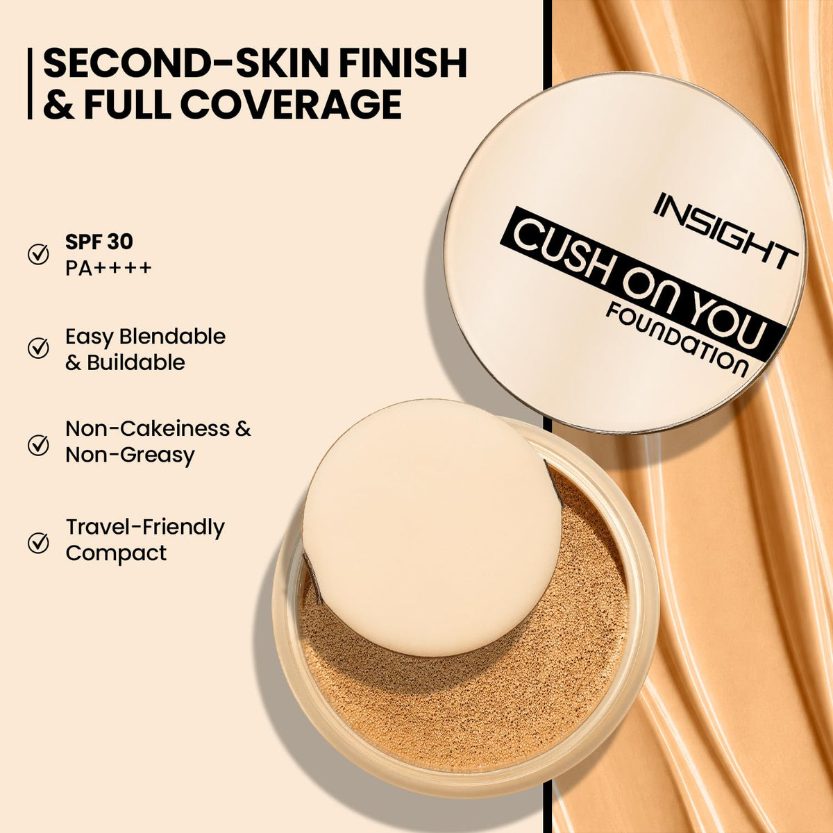 INSIGHT Cosmetics Cush On You Foundation Caramel Tan | Lightweight Liquid Foundation for Smooth Natural Finish | Buildable Coverage Makeup Base for Everyday Use | Long Lasting Face Makeup-20g