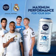 NIVEA MEN Pure Impact 250ml Body Wash| Shower Gel for Face, Body & Hair| Purifying Micro Particles for Extra Fine Scrub & Instant Summer Freshness|Clean, Healthy & Moisturized Skin