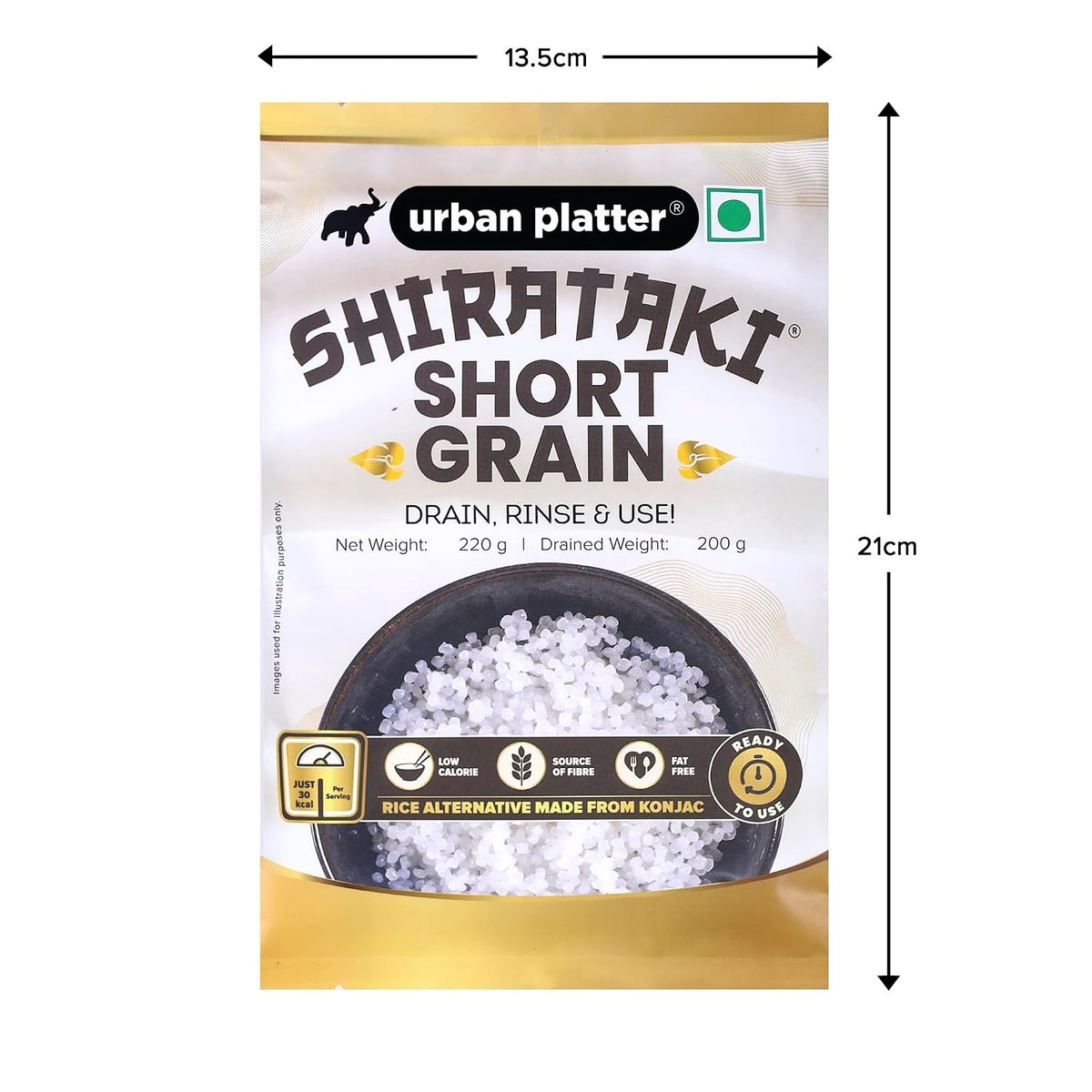 Urban Platter Shirataki Short-Grain Rice, 220 g (Ultra Low-Carb, Low-Calorie, Keto-Friendly, Fat-Free, Gluten-Free Alternative To Rice)