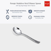 Parage 6 Piece Stainless Steel Table Spoons Set with Zig Zag Design, Dinner Spoon for Home and Kitchen, 18.5 cm, Tableware, Set of 6, Silver