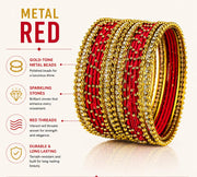 NMII Non-Precious Metal with Base Metal and Zircon Gemstone Studded Ball Chain Linked Glossy Finished Silk thread Bangle set for Women and Girls