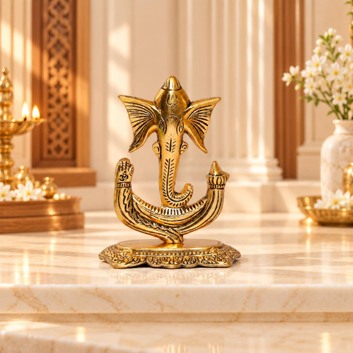 KridayKraft Ganesha Idol, Gold Colour Ganpati Murti for Home Mandir, Pooja Room and Office Décor, Diwali and Housewarming Gift.