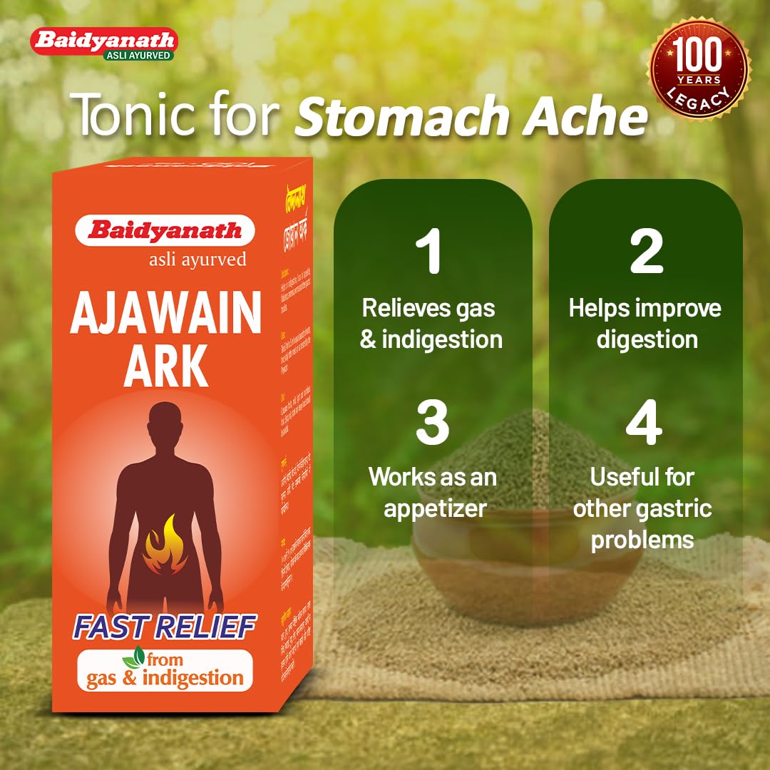 Baidyanath Ajwain Ark - 225 ml | Ayurvedic Solution for Stomach Health, Supports Digestion and Appetite