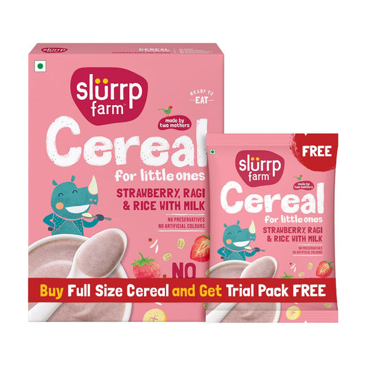 Slurrp Farm No Added Sugar Instant Cereal | Ragi, Rice and Strawberry with Milk | Free Strawberry Cereal Trial Pack | 200g