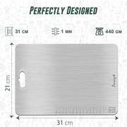 Parage Stainless Steel Medium Chopping Board 31 x 21 CM | Non Porous Kitchen Cutting Board for Home Use for Meat Fish Vegetables Fruits Bread | Anti Bacterial Odor Resistant Rust Free Heavy Duty