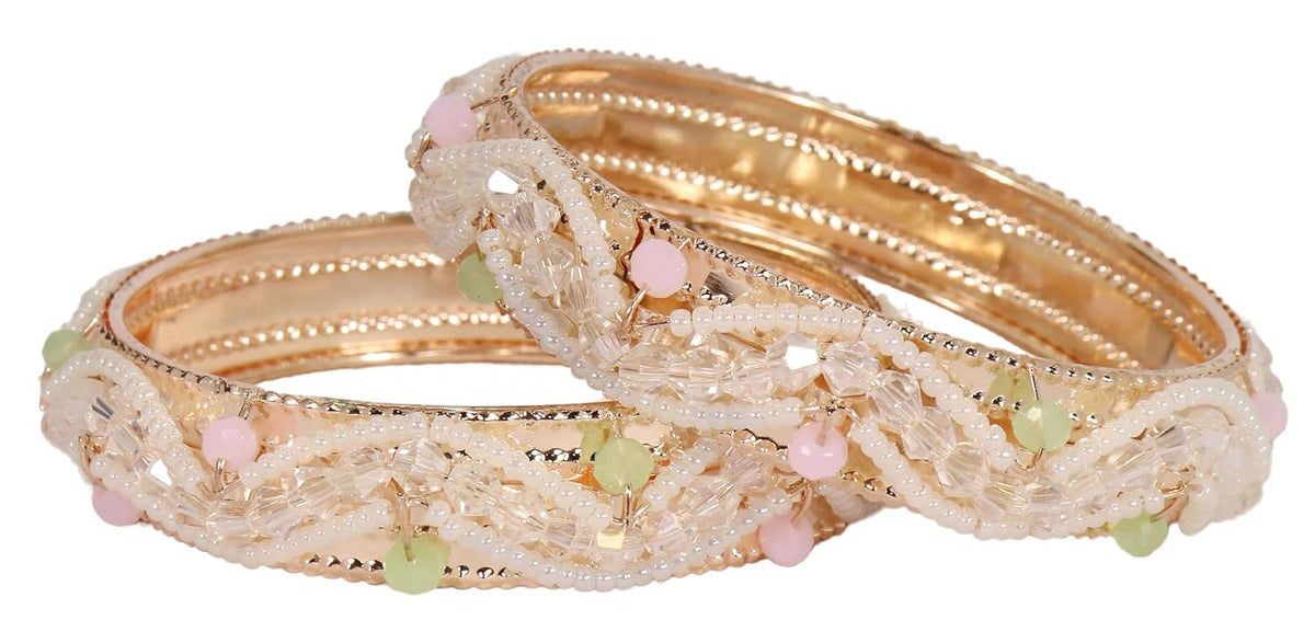 NMII Latest Metal Pearls Moti Bangles Kada Set For Women & Girls | Stylish Girl's Bangles Bracelet | Metal Bangles | Kada For Women | Bangles For Wedding, Party, Festive, Occasion Wear- Set of 2 Kada