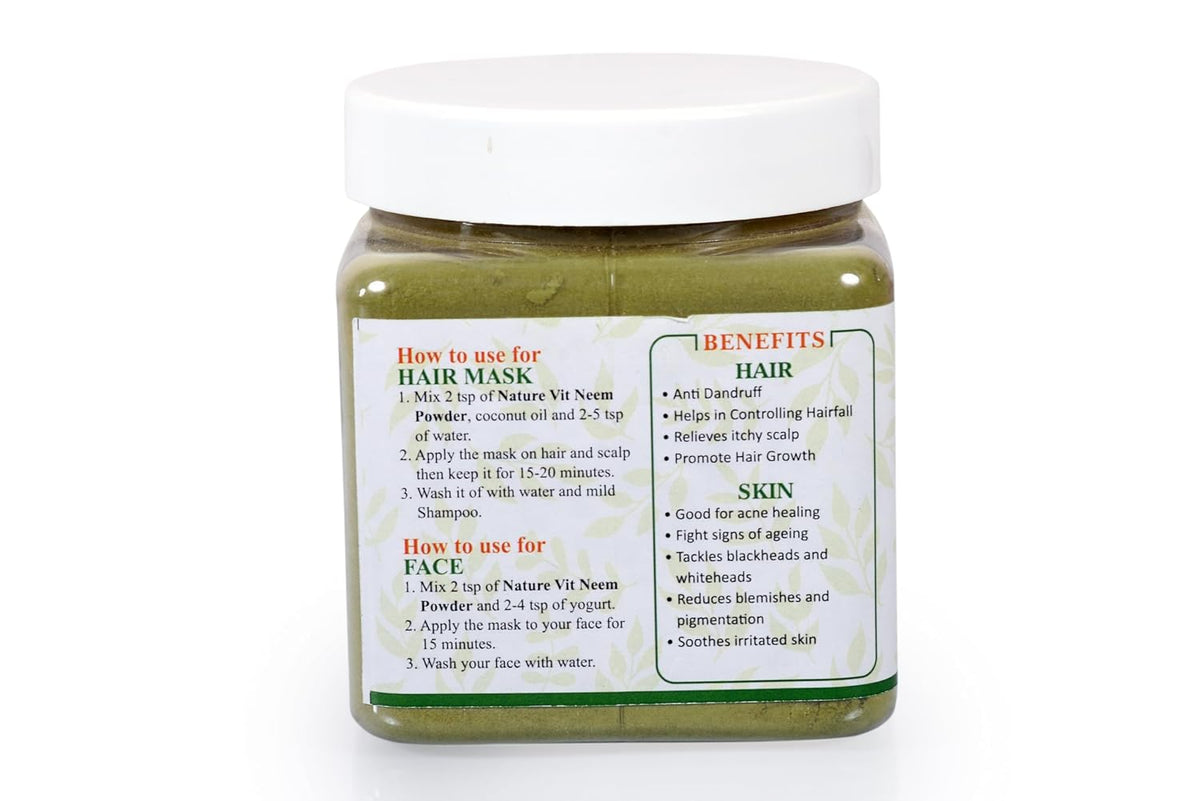 NatureVit 100% Natural Neem Powder 250g | Face Pack & Hair Care | Anti-Pimple & Antibacterial | Chemical-Free Herbal Cleanser for Skin & Scalp