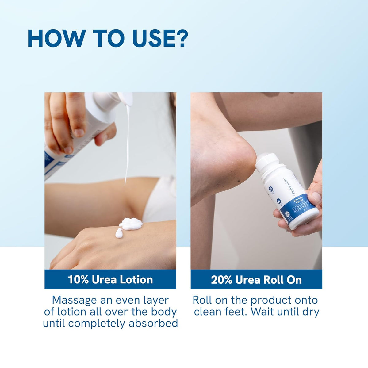 Be Bodywise Dry Skin & Heel Repair Kit | Deeply Hydrates & Exfoliates Skin | Infused with Ceramides | 20% Urea Foot Roll On (50ml) + 10% Urea Body Lotion (200ml)