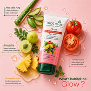 Biotique Fruit Brightening Face Wash| Ayurvedic and Organically Pure| Advanced Swiss Technology |100% Botanical Extracts| Suitable for All Skin Types | 100mL