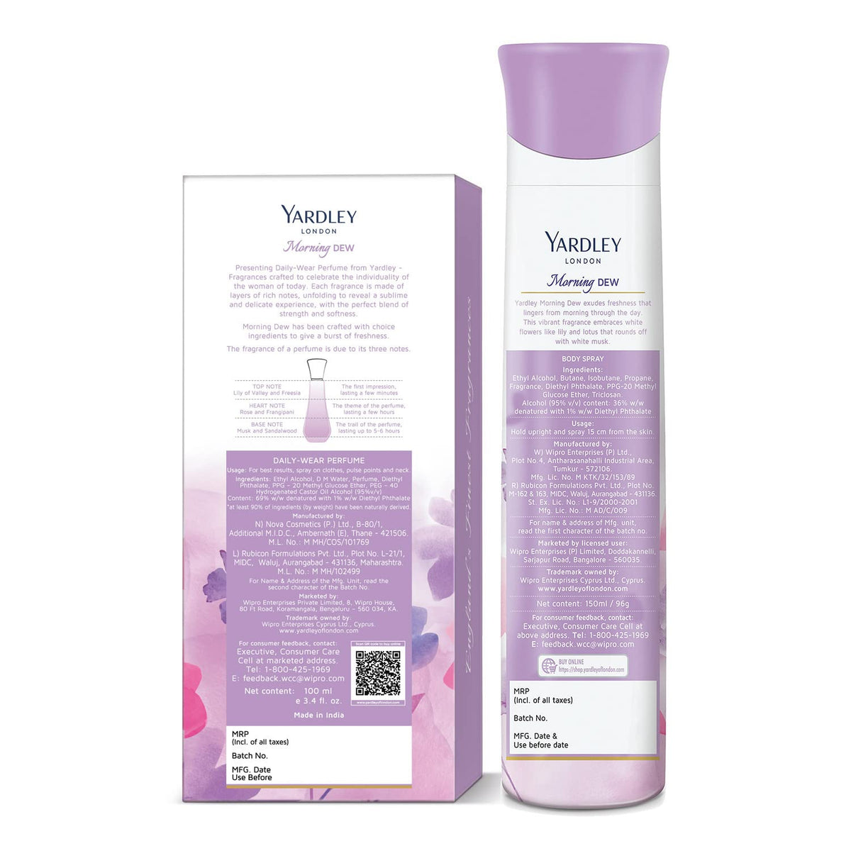 Yardley London Morning Dew Spray Perfume For Women, 100Ml & Morning Dew Refreshing Deo For Women, 150Ml